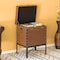 Vintiquewise Brown and Black Trimmed Faux Leather Lockable Square Lined Storage Trunk, End Table on Metal Stand QI003796.BN - alternate 2
